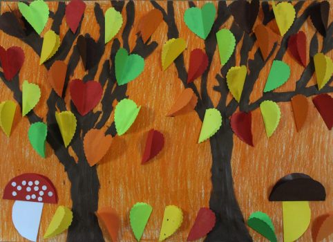 Zdjęcie pracy plastycznej przedstawia pejzaż jesienny w konkursie „Paleta dla przedszkolaków”.